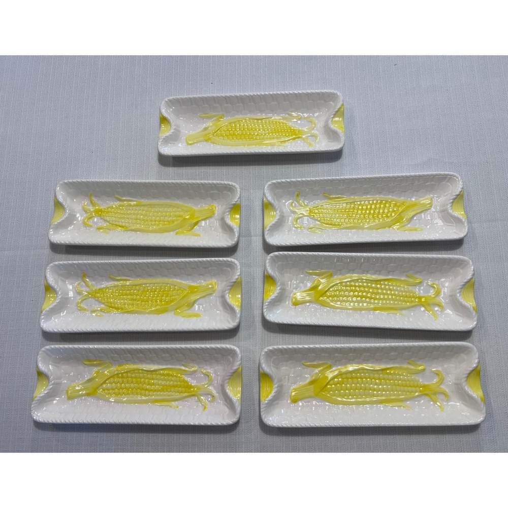 Vintage Shafford Ceramic Corn‎ on the Cob Dishes Set of 7 White Yellow